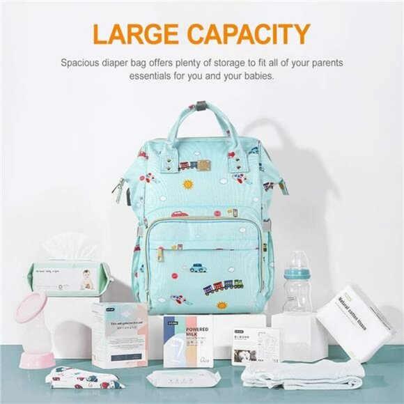 Diaper Bag Backpack Large Waterproof Baby Bag USB Stroller Straps Travel Blue - Picture 3 of 7